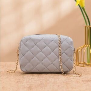 Gray Quilted Gold Chain Strap Mini Bag